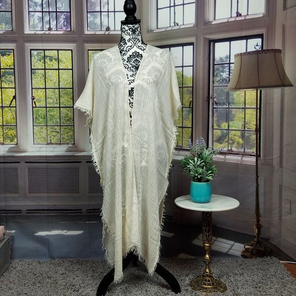 NWT SONOMA TEXTURED GAUZE CINCHED TOPPER (IVORY / OS) - Picture 4 of 12